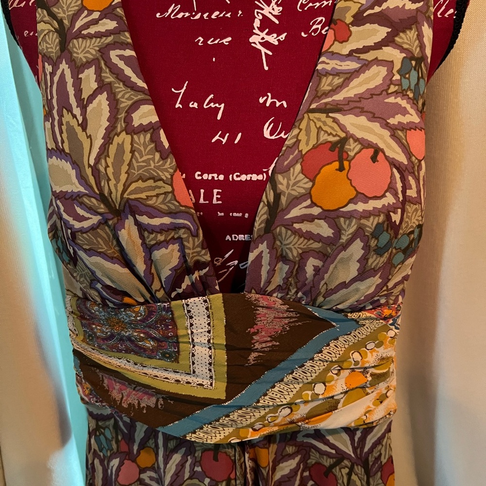 Nicole Miller Silk Halter Dress 4 Boho Floral Asymmetrical Hem Summer flirty fun